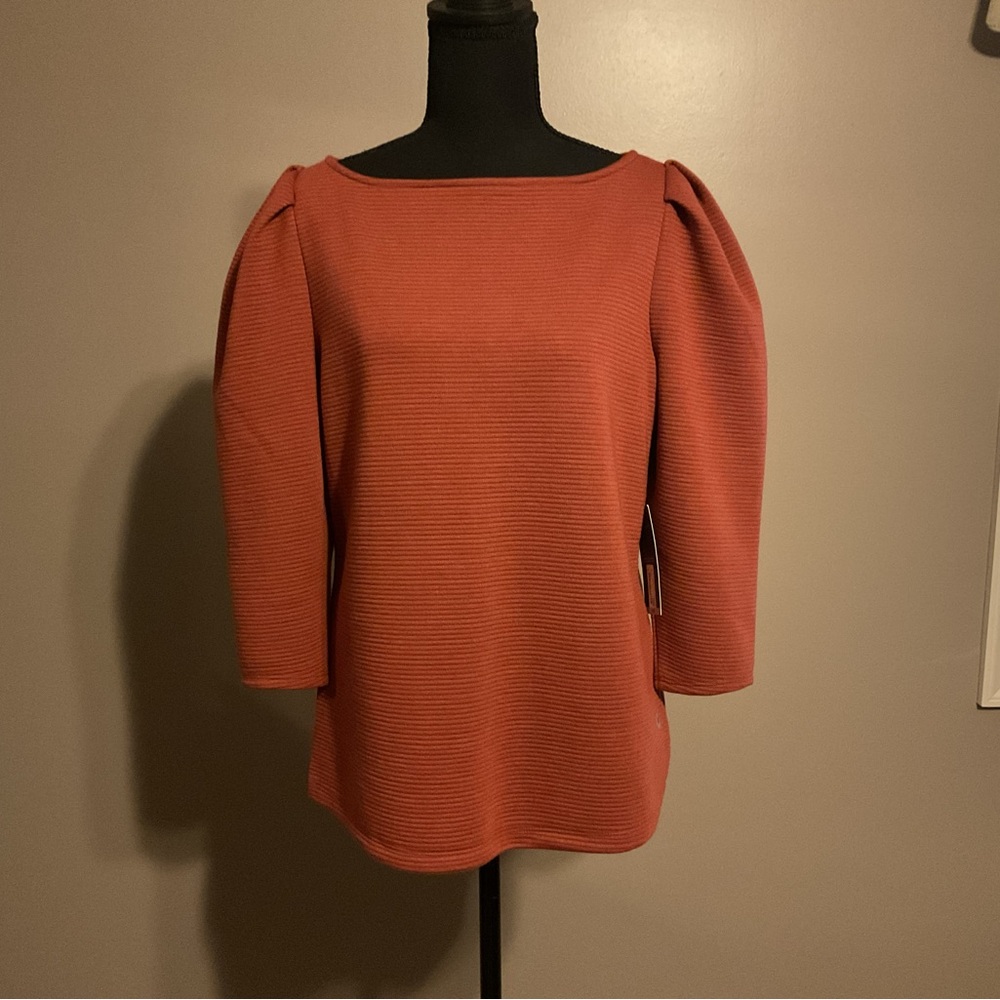 Worthington Ribbed Boatneck Top in Rust